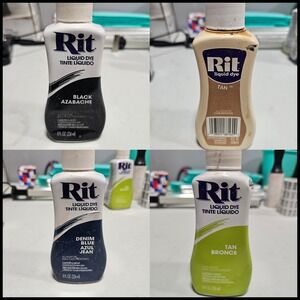 Rit All-Purpose Liquid Dye 8oz Bundle Black Denim Blue Tan 4 Bottles Total